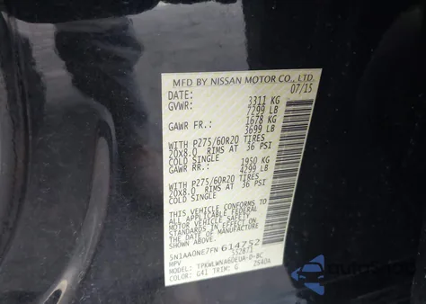 2015 Nissan Armada Platinum from USA, damaged, VIN 5N1AA0NE7FN614752